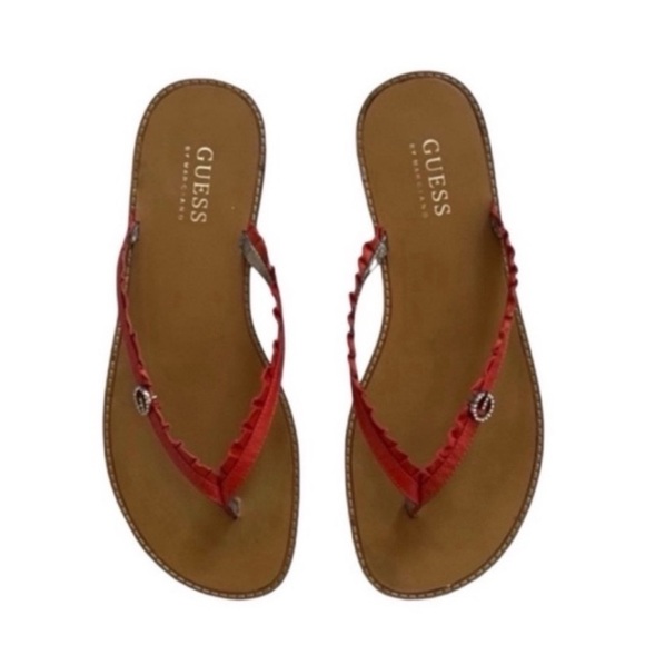 Guess by Marciano Red Leather Thong Sandals Size 7 - Picture 1 of 10